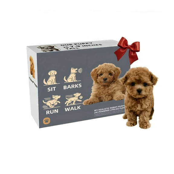GARDVORA Realistic Robotic Puppy - Interactive Walking, Barking & Expressive Eyes, Soft Fluffy Brown Poodle, Sits, Stands, Rolls Over, Cuddles, Button-Controlled Robot Dog Companion