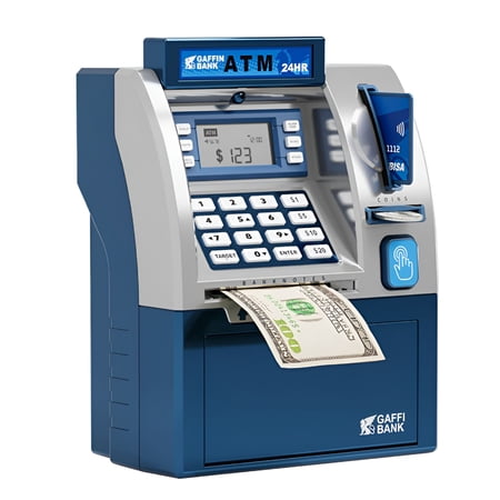 GARDVORA Smart Atm Piggy Bank,Electronic Money Saving Machine with Password Lock,Digital Display,Bill Feeder & Coin Slot,Fun Financial Learning Gift for Adults (Blue,Gold)