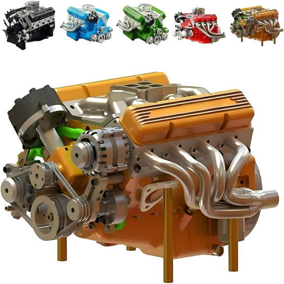 GARDVORA V8 Engine Kit Gasoline, Ohv V8 Small-Block Engine Model Kits, Mini V8 Engine Kit That Runs on Gas, Build Your Own Mini Working V8 Engines for Adults (Yellow)