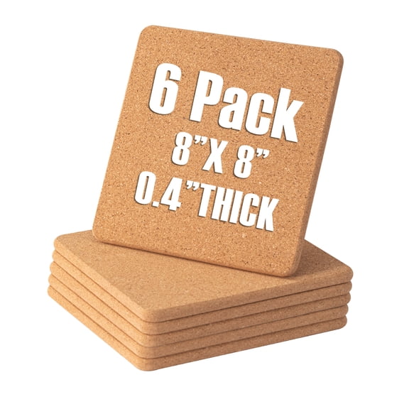 GARDYUE 6 Pack Cork Trivets Set 8" x 8" x 0.4"Thick Square Cork Trivets for Hot Dishes, Heat-Resistant Cork Hot Pads for Countertop, Table, and Kitchen, Perfect for Hot Pots and Pans