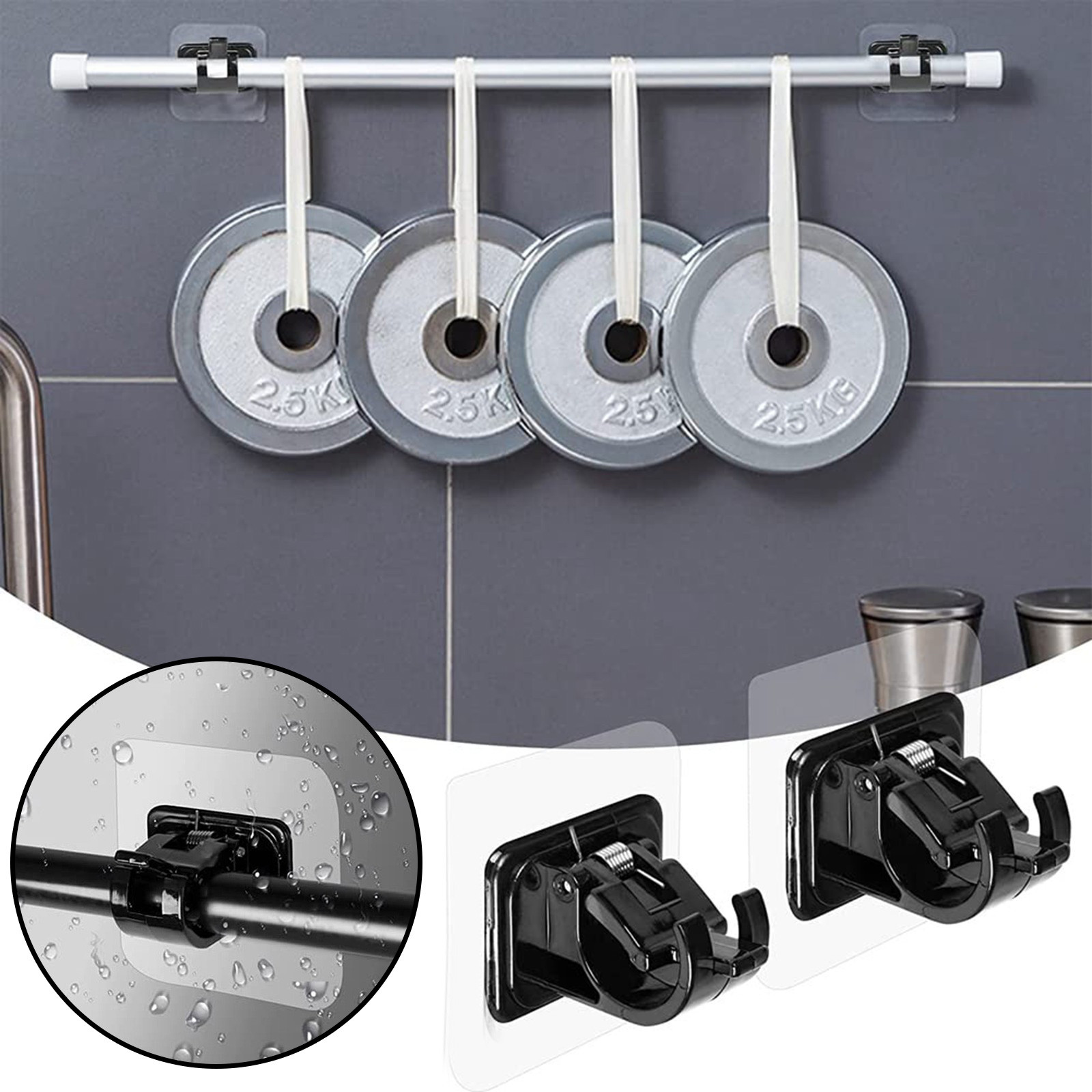 GARENAS 2PCS No Drill Curtain Rod Brackets No Drilling Curtain Rod