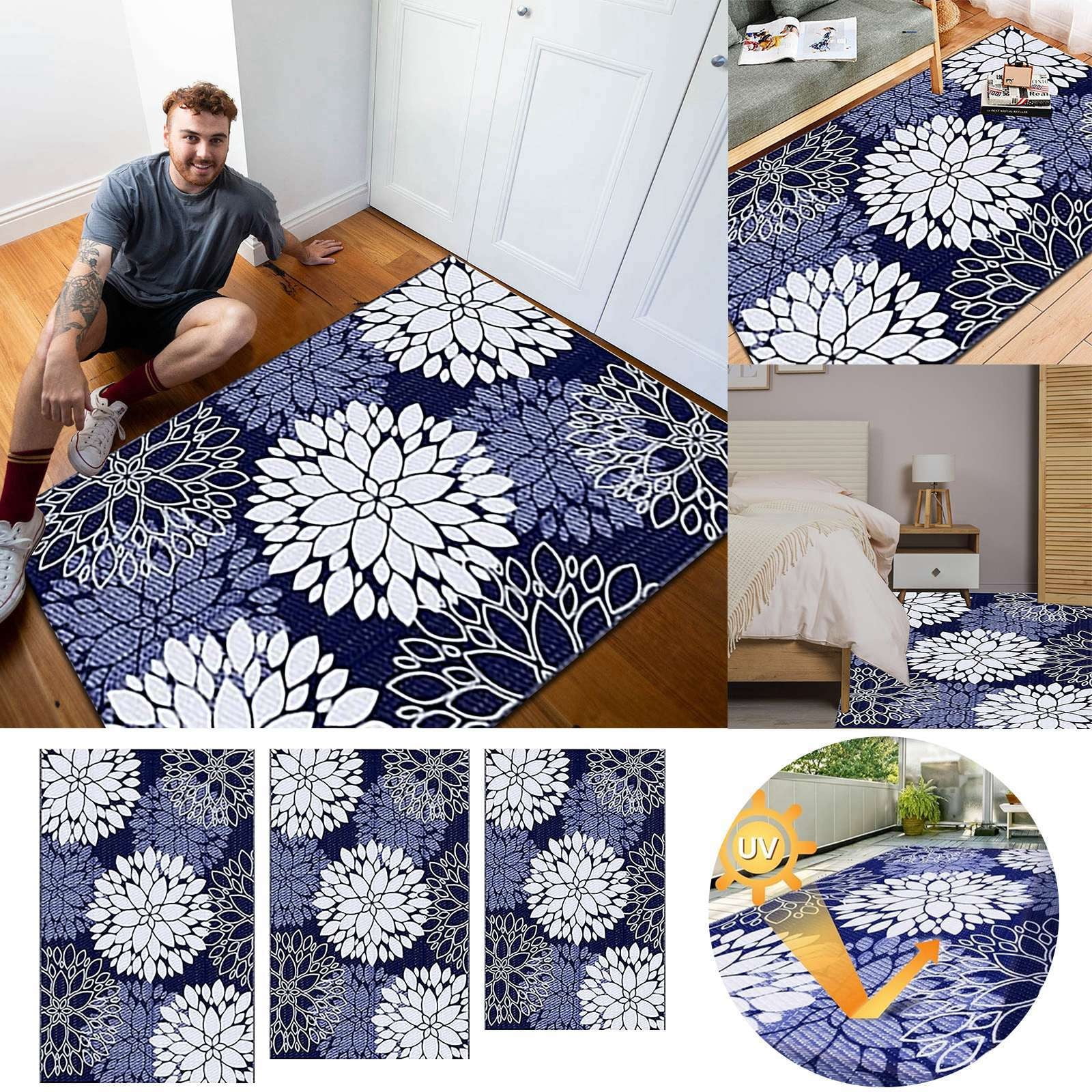 GARENAS Bathroom Rug Outdoor Carpet Outdoor Straw Carpet Reversible