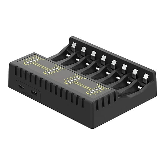 GARENAS Battery Charger 8 Slots Fast Charger for Rcr123A Rechargeable Liion Batteries Including 16340 16350(White)