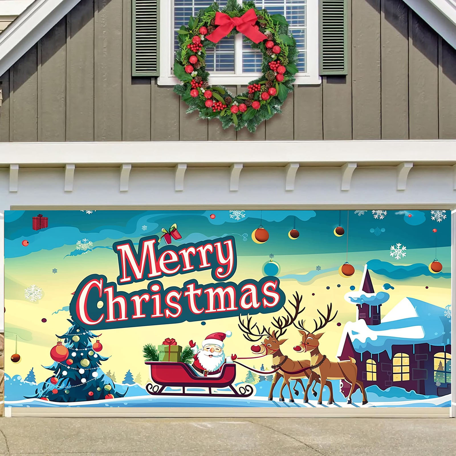GARENAS Christmas Garage Door Banner Large Hanging Door Cover Christmas