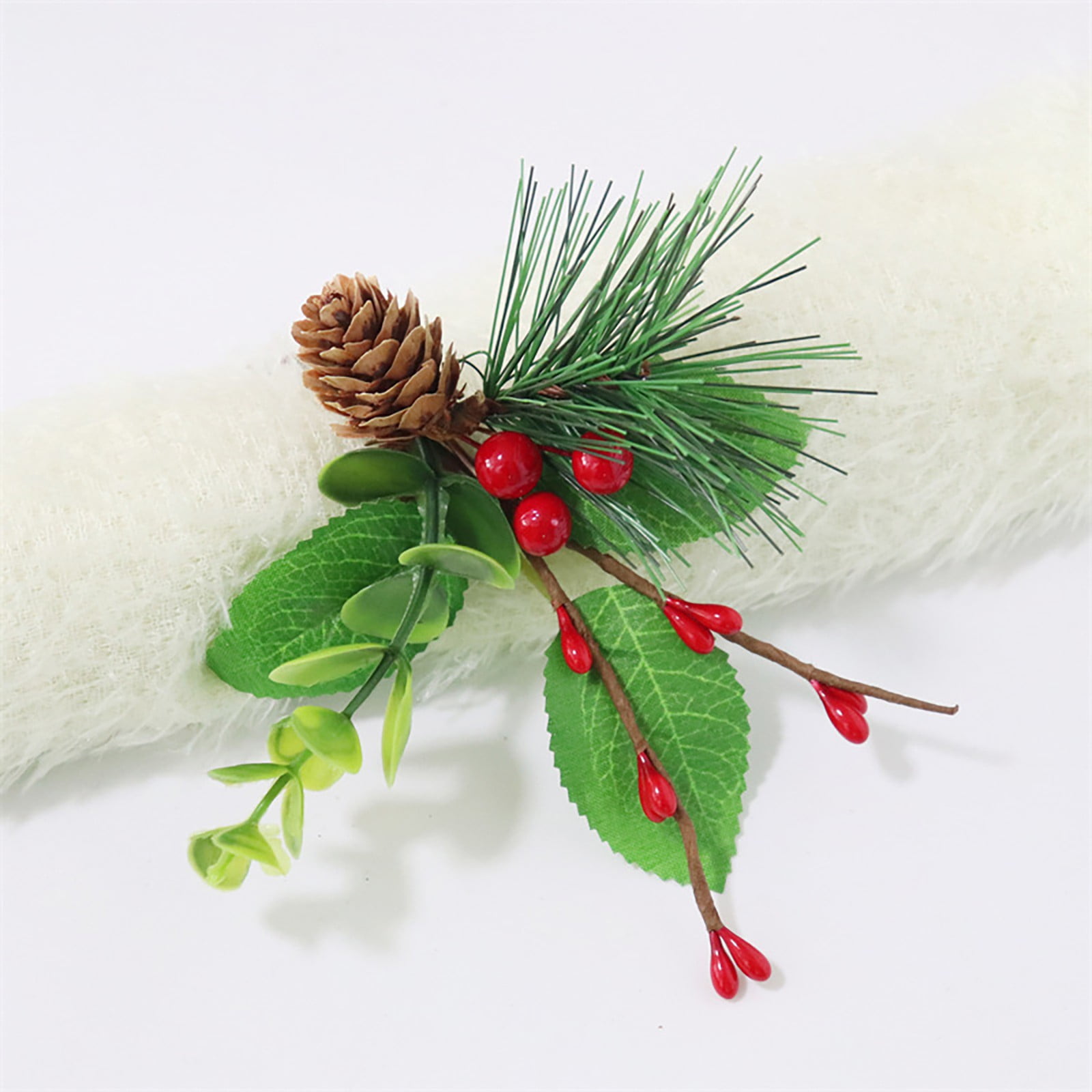GARENAS Christmas Napkin Rings Holders Snowy Pinecone Napkin Holder 