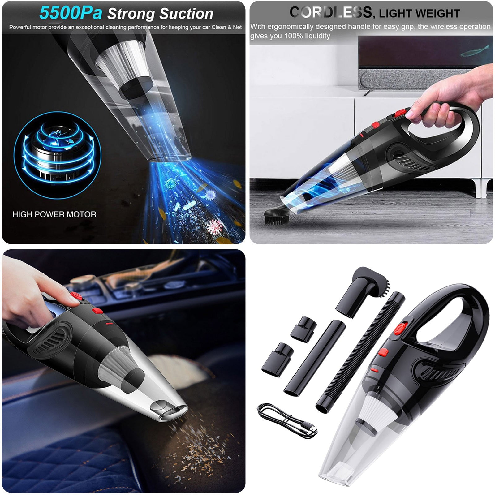 GARENAS Cordless Hand Vacuum Cleaner 7 Kpa Wet Dry Portable Handheld