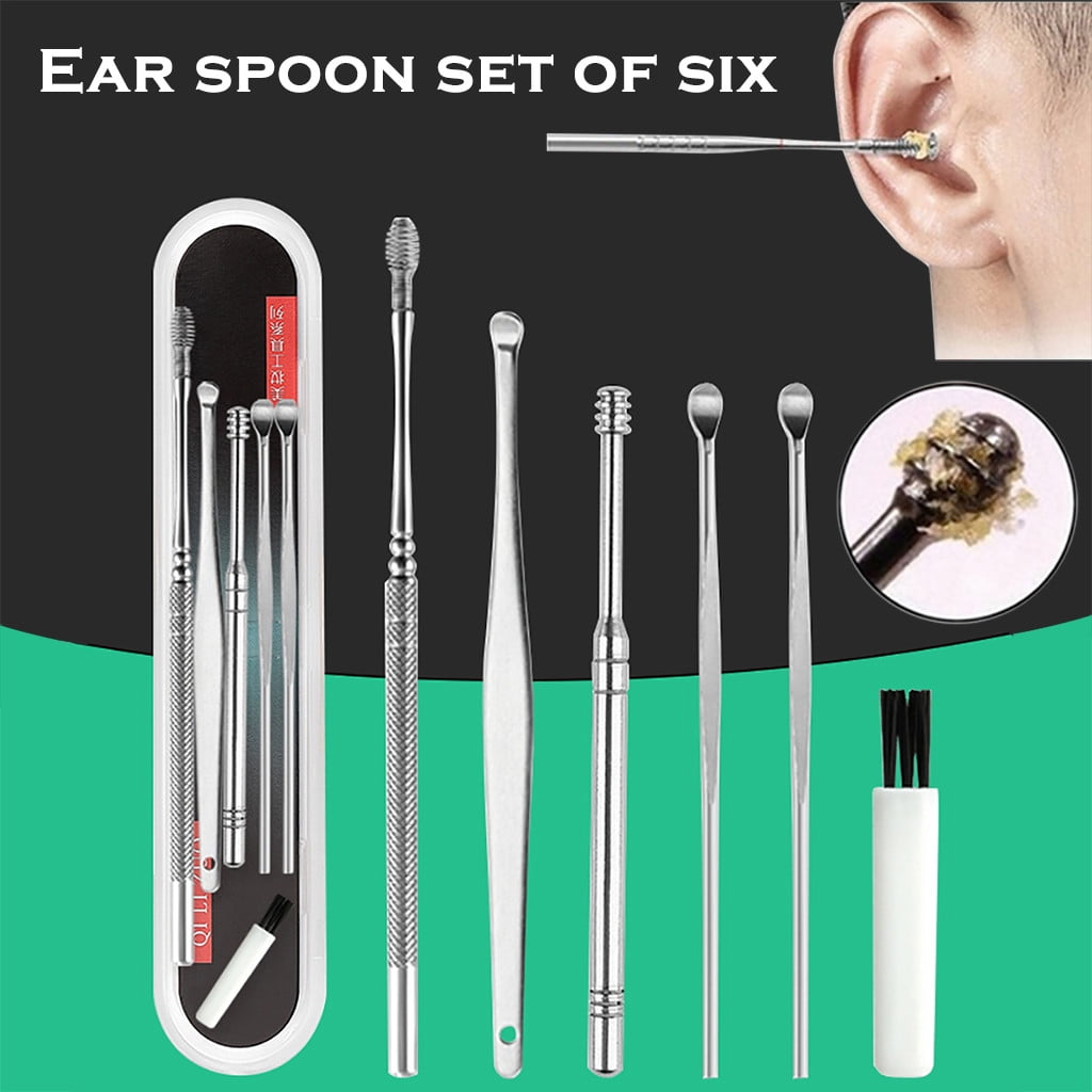 GARENAS Ear Scoop Cleaner Spring Double Head Rotating Ear Scoop Six