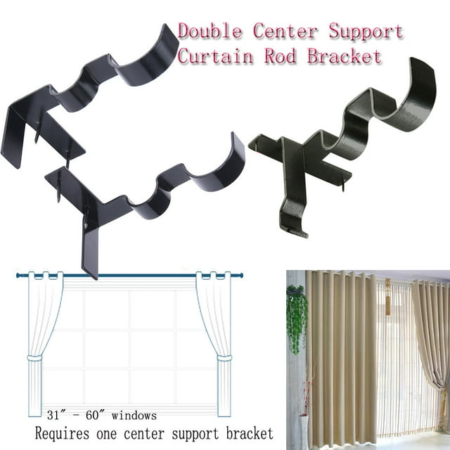 GARENAS Hang Double Center Support Curtain Rod Bracket Into Window
