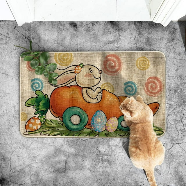 GARENAS Kitchen Rugs Non Washable 1pcs Easter Bunny Mats Floor Mats