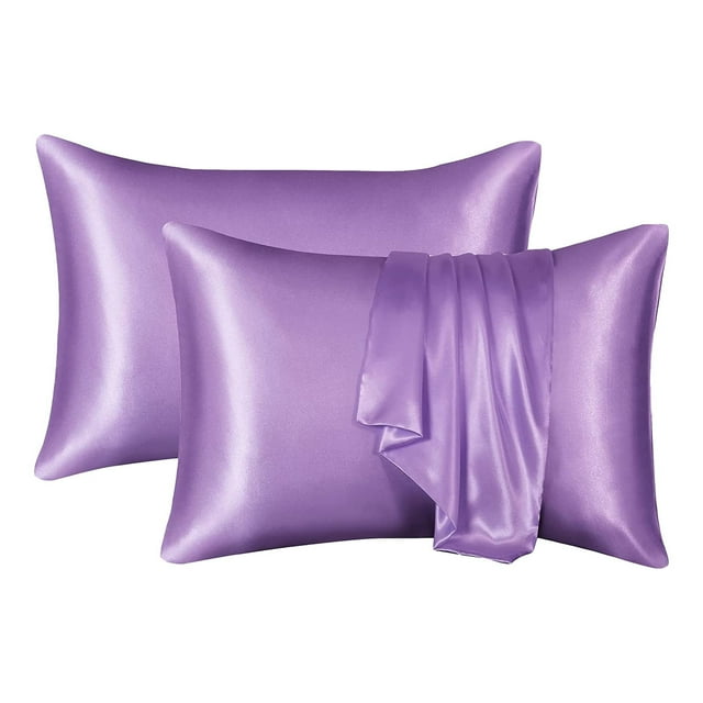 GARENAS Latex Pillow 2Pack Solid Color Silk Imitation Pillowcase Color