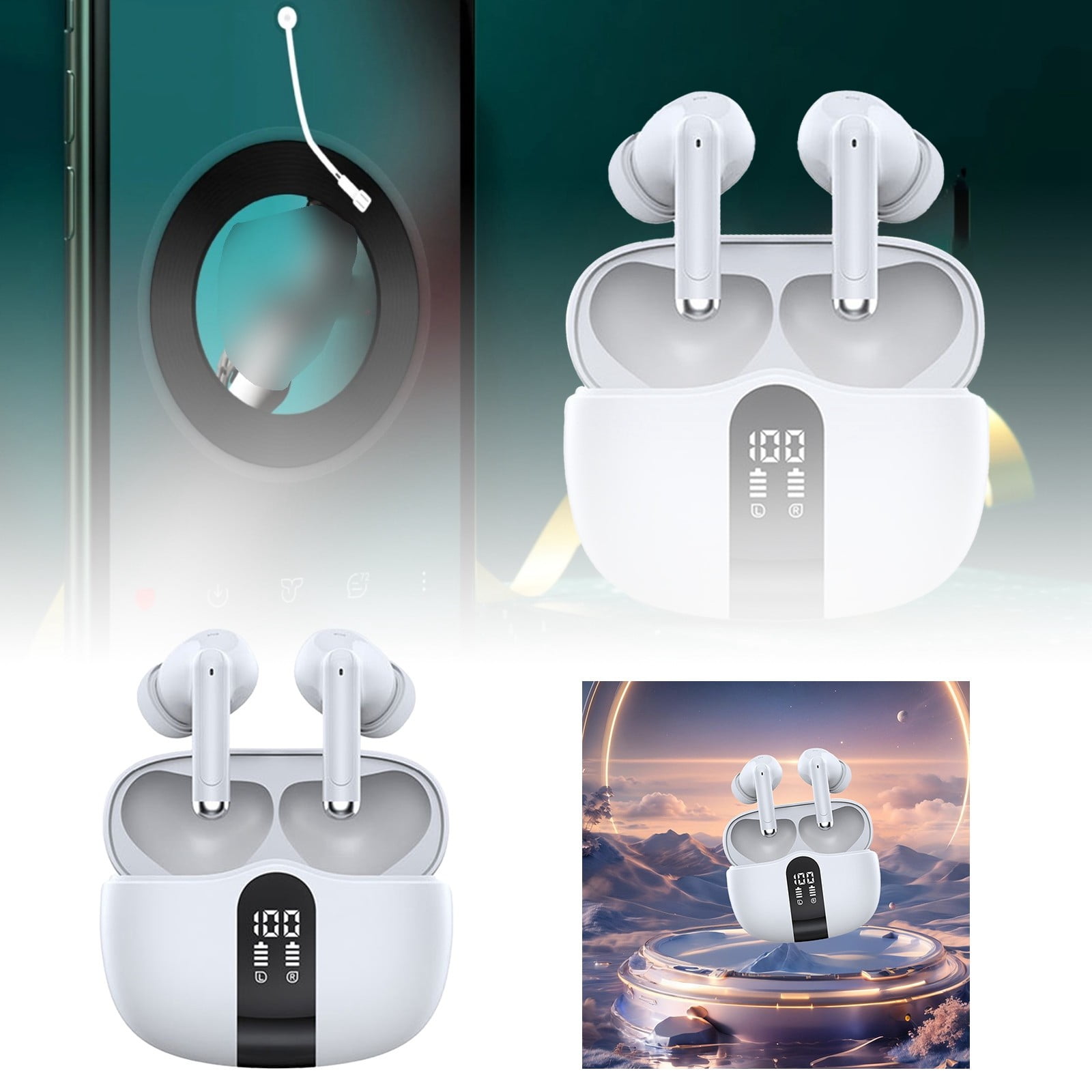 GARENAS Long Battery Life Earbuds with Digital Display and Type C