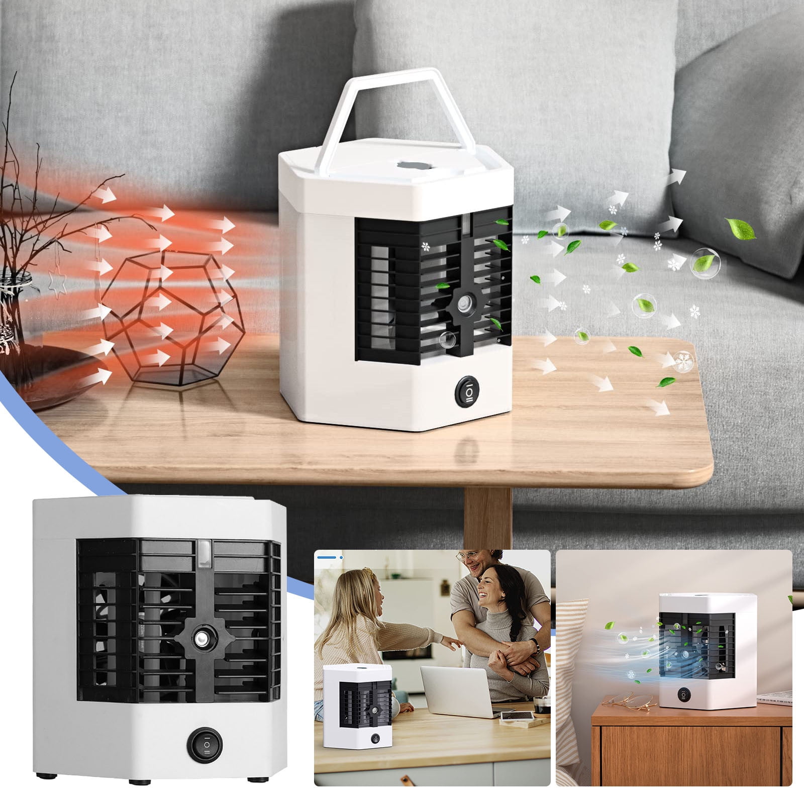 GARENAS Mini Portable Air Cooler Personal Space Cooler Easy to Fill Water and LED Light and