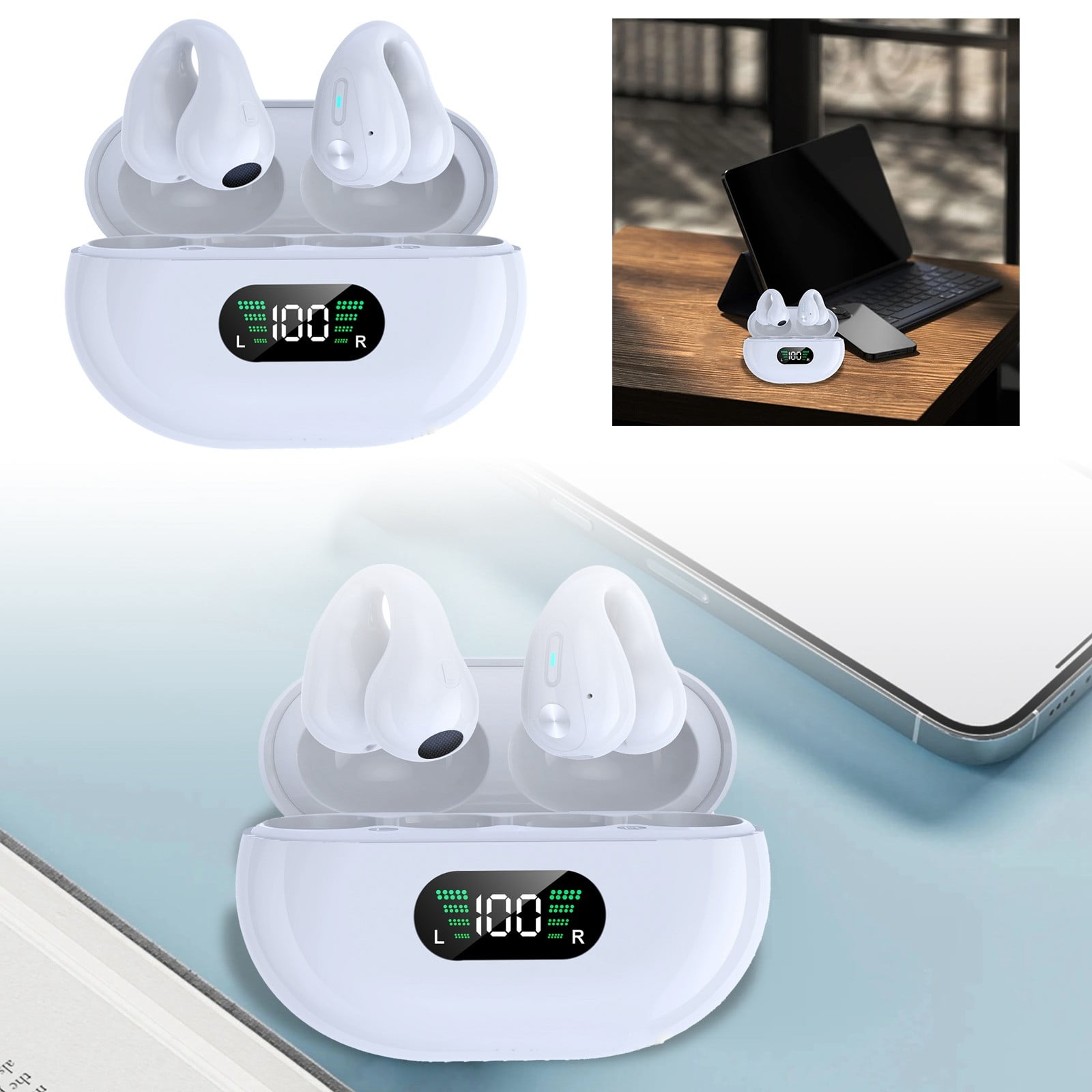 GARENAS New Bone Conduction Wireless Earphones Clip on Mini Display