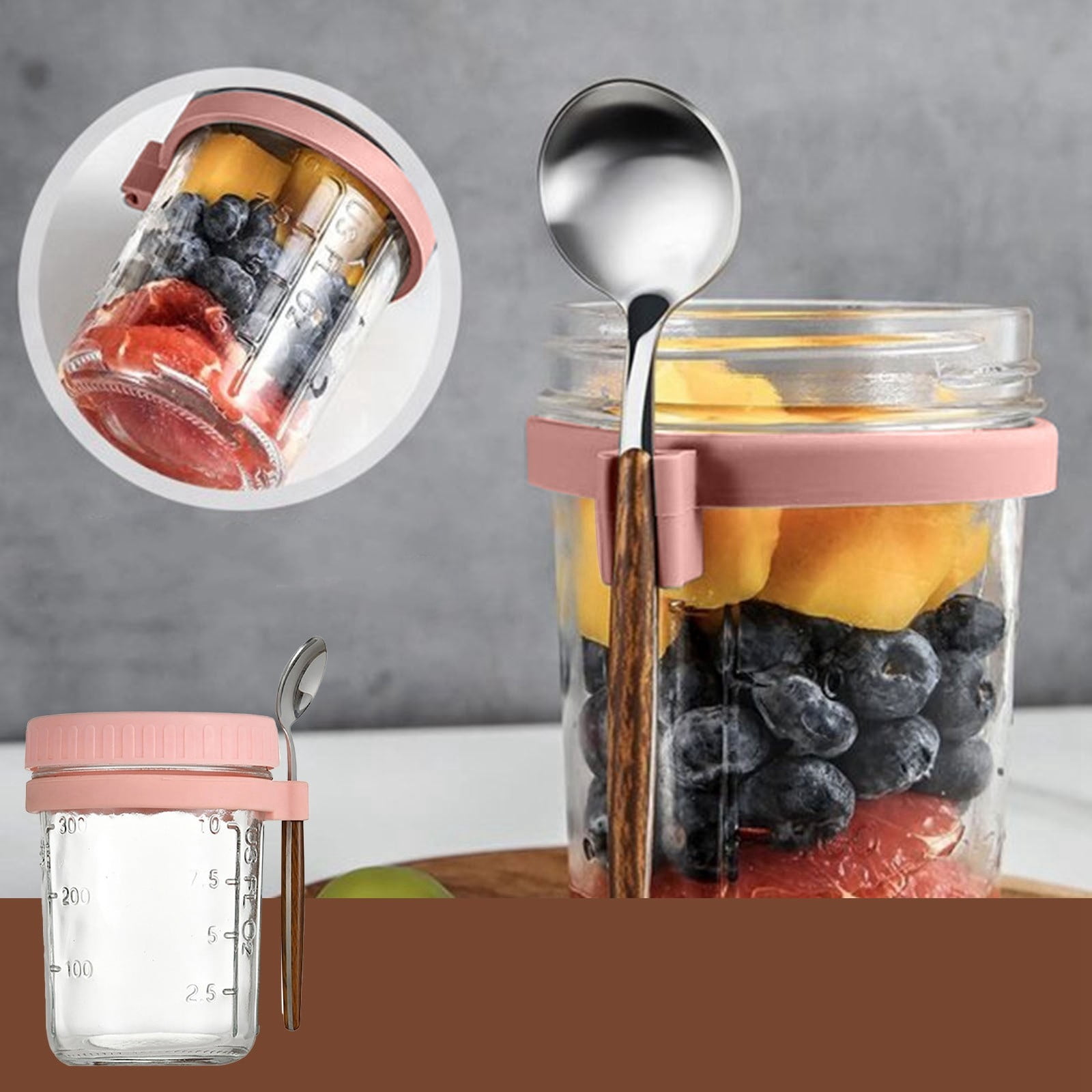 GARENAS Oatmeal Cup Glass with Lid and Spoon SeaLED Light Food