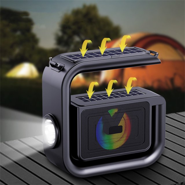 GARENAS Solar Powered Bluetooth Speaker Rectangle Flashlight Solar