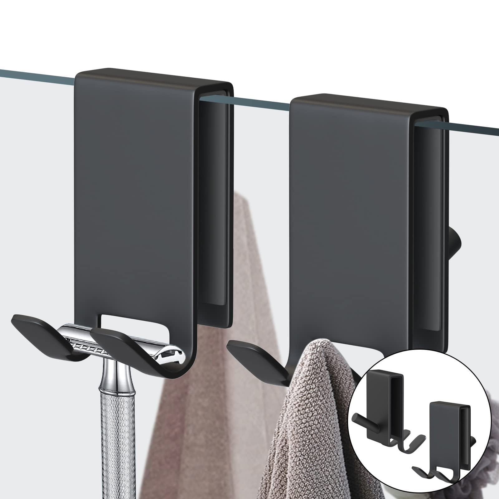 GARENAS Stainless Steel Over The Door Hooks for Bathroom Glass Partition No Drilling Required ...