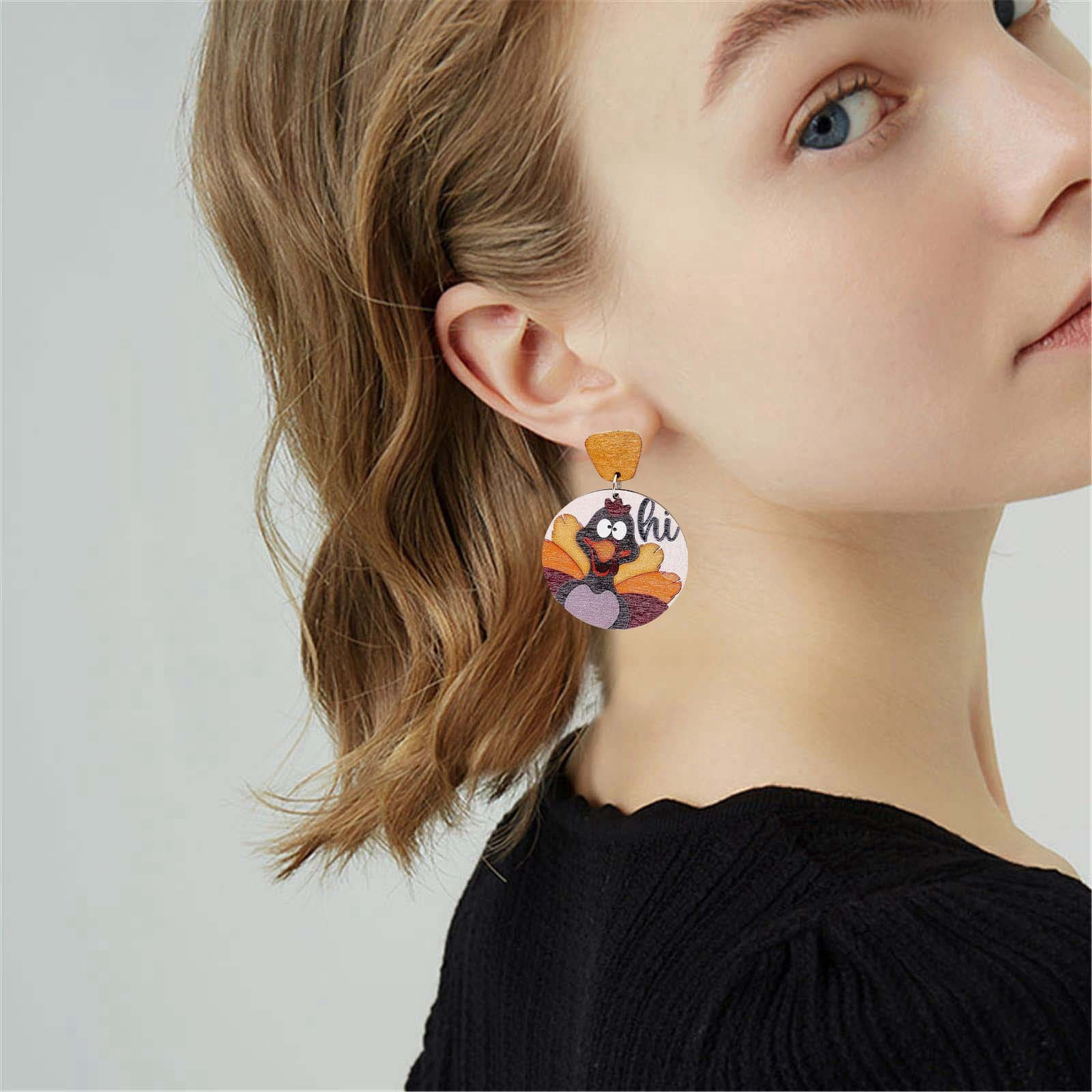 GARENAS Stud Earrings for Women Set Gold Autumn Thanksgiving Wooden