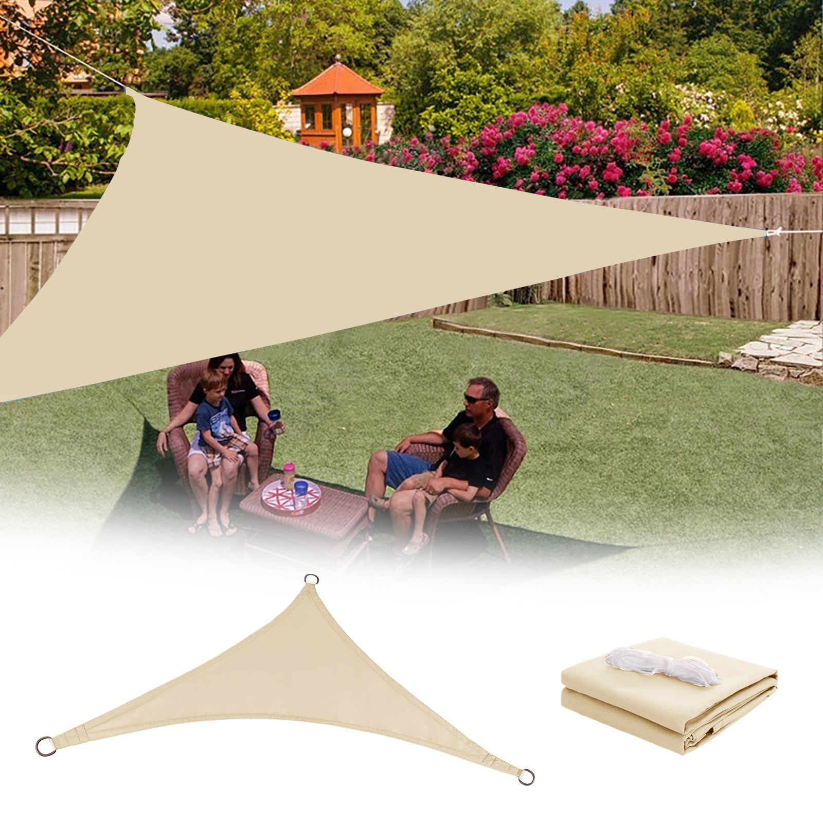 GARENAS Sun Shade Triangle Sun Shade 95% Block Canopy for Patio Backyard Garden Outdoor Activities with Fixing Kit（Beige）