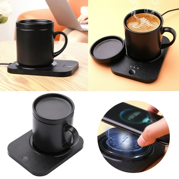 GARENAS Coffee Mug Warmer & Mug Set Self Heating Mug with Wireless Smart Charging Mug with Lid 12oz for Desktop Home Office Gift for Coffee Lovers(Black)