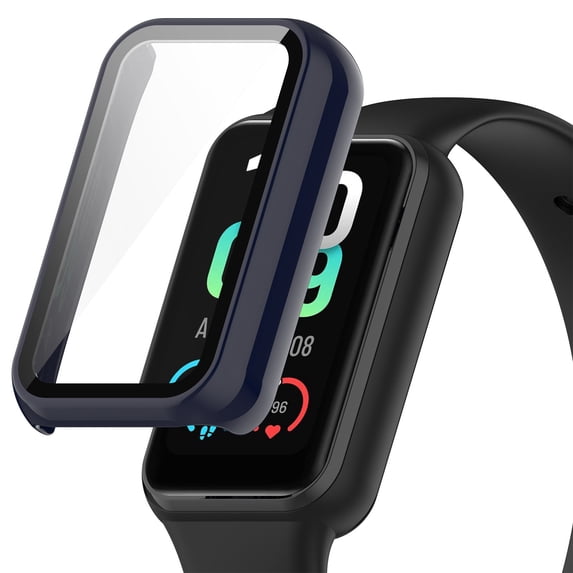 GARENAS Watch Glass Screen Protector Watch Case Suitable for Band 7 Full Coverage Protective PC Material + Tempered Glass All Inclusive Preservation(Dark Blue)