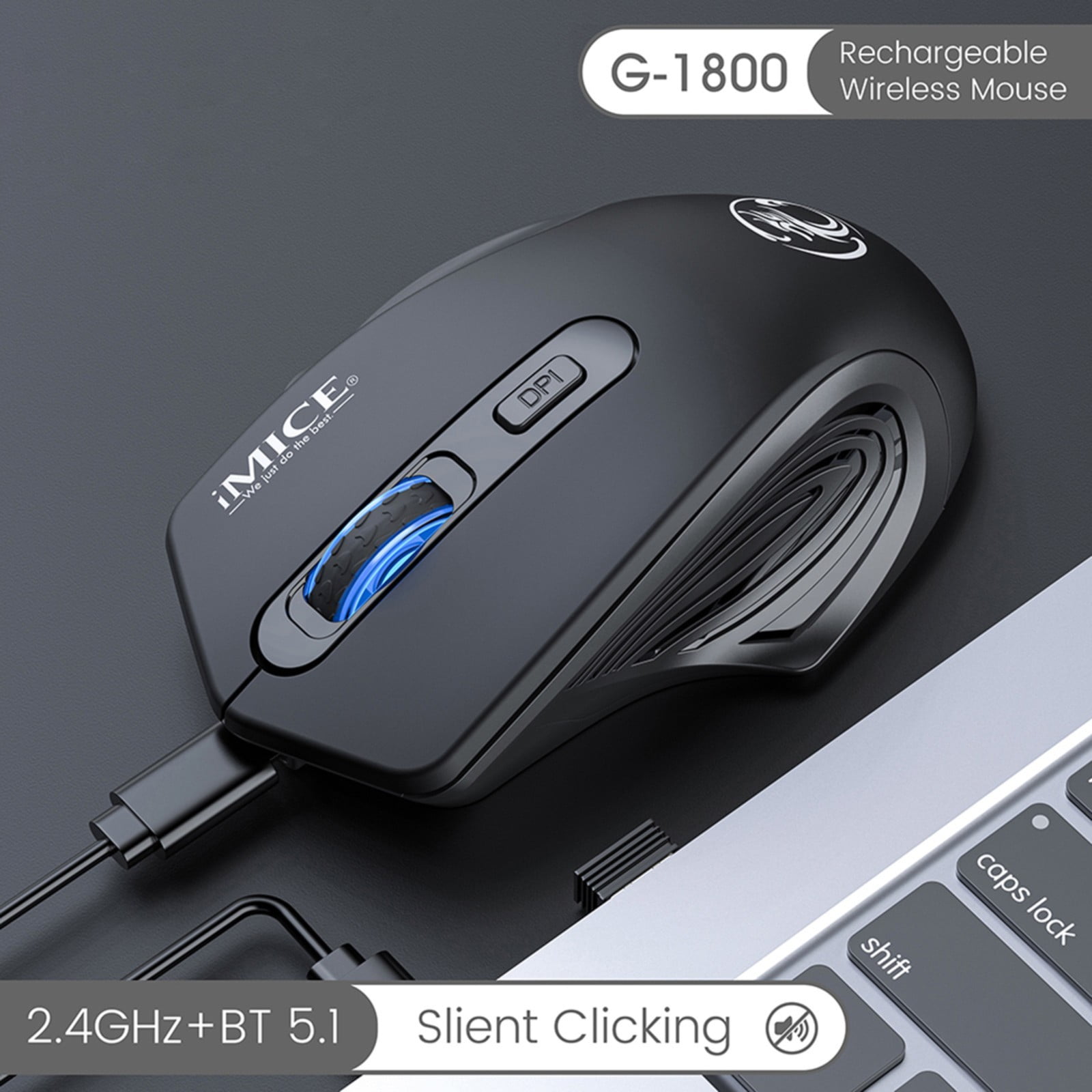 GARENAS Wireless Mouse 2.4G Portable Rechargeable Silent Mouse with USB