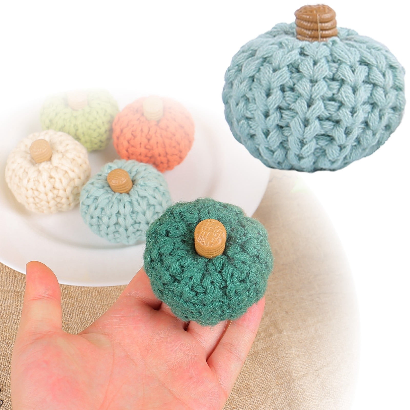 GARENAS Knitted Pumpkin Decorations DIY Hand Woven Colorful Pumpkin