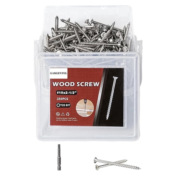 GARGENTOL #10 x 2-1/2" Wood Screws, 250 Pcs Exterior Deck Screws, Torx Head Screws, 304 Stainless Steel Corrosion-Resistan for Fencing, Decks, Outdoor Projects, Includes T25 Torx Bit