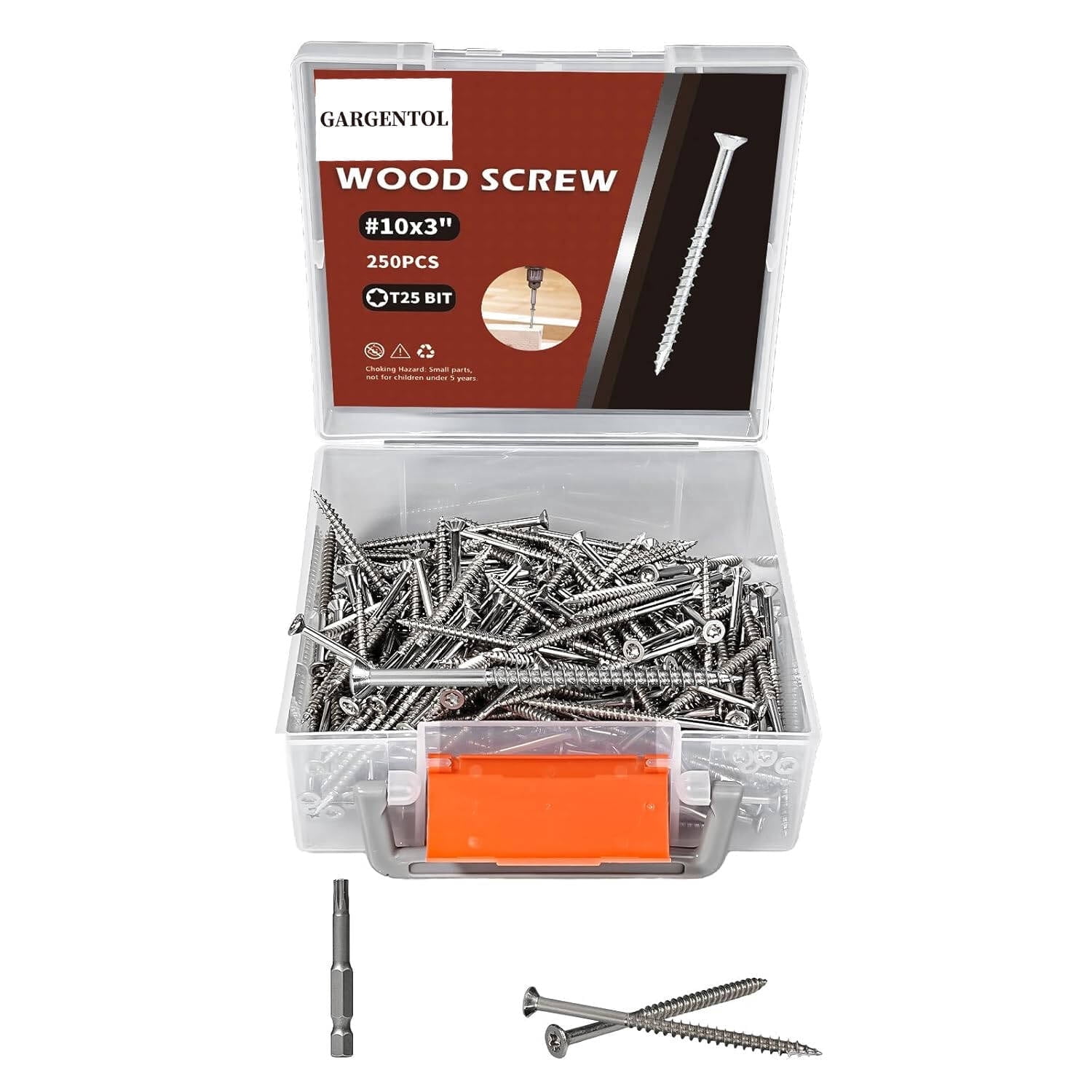 GARGENTOL #10 x 3" Exterior Wood Screw 250 Pcs Deck Screws Torx Head 304 Stainless Steel Corrosion-Resistant Hardware Screws for Fencing Deck Outdoor Project T25 Torx Bit