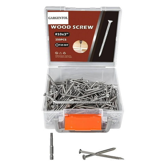 GARGENTOL #10 x 3" Exterior Wood Screw 250 Pcs Deck Screws Torx Head 304 Stainless Steel Corrosion-Resistant Hardware Screws for Fencing Deck Outdoor Project T25 Torx Bit