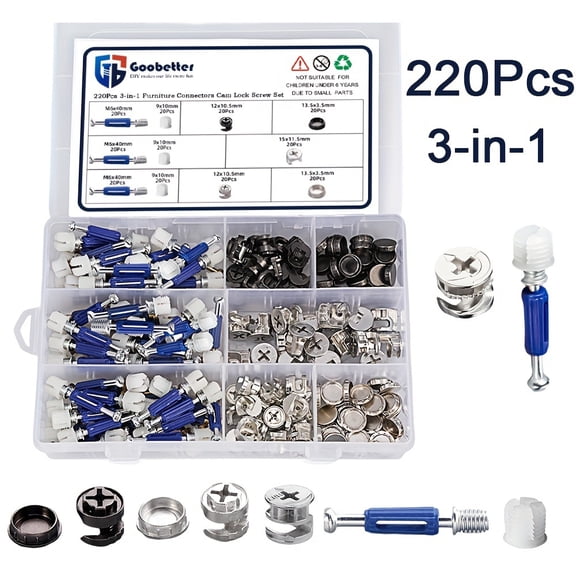 GARGENTOL 220PCS Cam Locks for Furniture,3-in-1 Eccentric Hardware Wheels Furniture Fasteners & Connectors for Furniture Repair