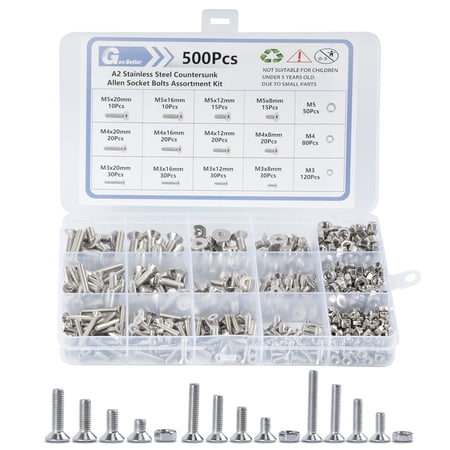 GARGENTOL 500PCS M3 M4 M5 Flat Head Machine Screws and Hex Nuts Kit,304 Stainless Steel Countersunk Head Phillips Screws Bolts Assortment Kit