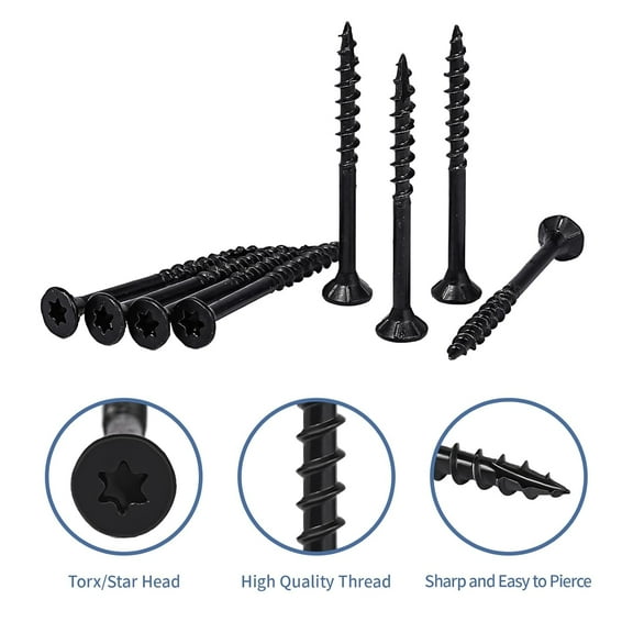 GARGENTOL Wood Screws 700 Pcs #8 x 2" Black Exterior Hardware Screw for Deck Wood Construction Fence Rust Resistant T25 Star Bits Included