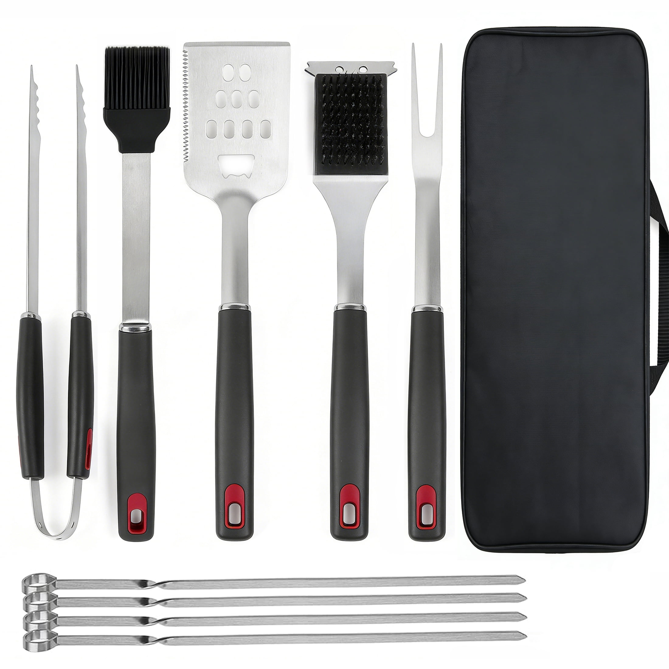 GARITIN 10-Piece BBQ Grill Accessories Set, Stainless Steel Grilling Tools and Utensils, Outdoor Grill Kit with Carry Case for Backyard, Camping and Grilling
