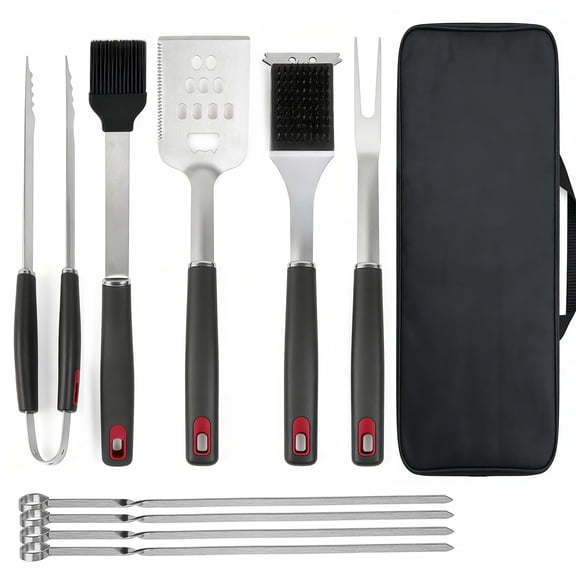 GARITIN 10-Piece BBQ Grill Accessories Set, Stainless Steel Grilling Tools and Utensils, Outdoor Grill Kit with Carry Case for Backyard, Camping and Grilling