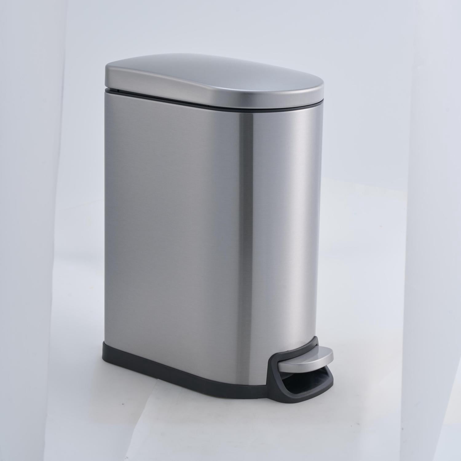 GARITIN 10L 2.6 Gallon Curved Step Trash Can with Foot Pedal, 410 Stainless Steel Garbage Can, Removable Inner Bucket with Grip Groove and Lid Handle for Kitchen Bathroom Office, Silver