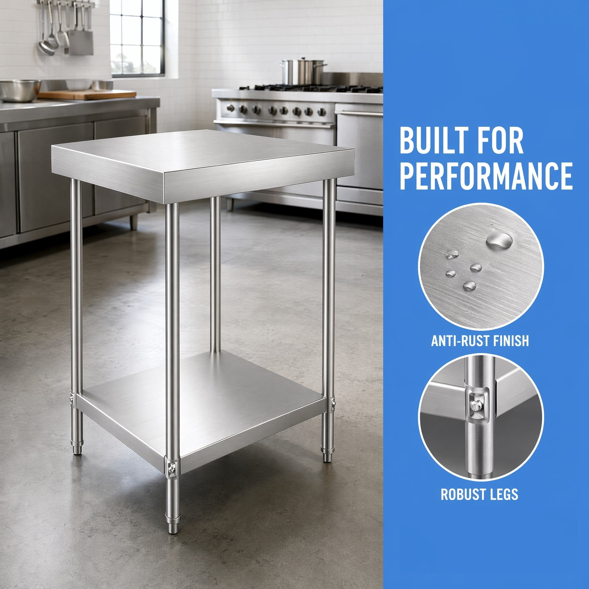 GARITIN 24 x 18 Inch Commercial Work Table, Stainless Steel Kitchen Prep Table with Under Shelf for Restaurant & Home, Silver
