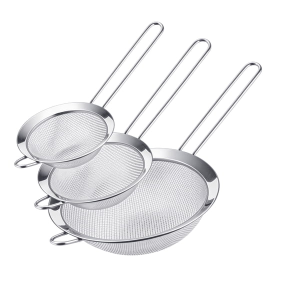 3-Piece 4", 6", and 8" Stainless Steel Fine Mesh Strainer Set, Ideal for Tea, Flour, Sugar, Spices & Rice, Durable Small Nesting Kitchen Strainers with Handle, Colanders