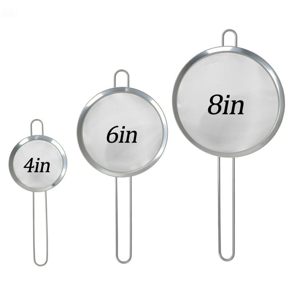GARITIN 3-Piece Stainless Steel Fine Mesh Strainer Set, 4", 6", and 8", Kitchen Thin Mesh Strainer for Tea Flour Sugar Spices Rice, Small Nesting Strainer for Kitchen