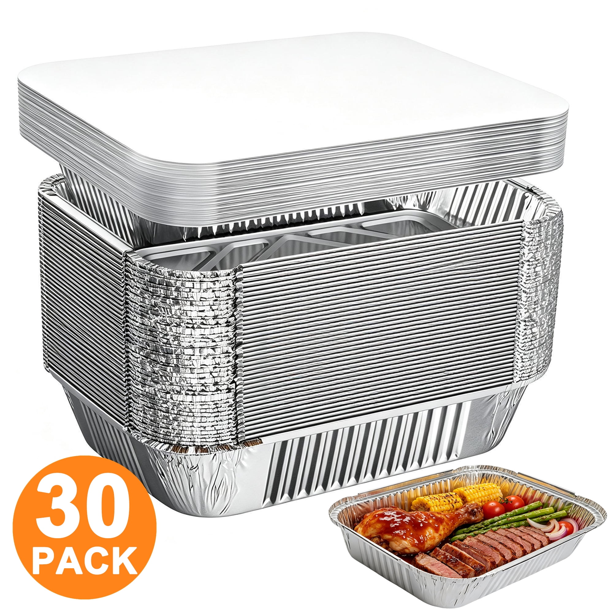 GARITIN 30 Pack Aluminum Pans with Lids, Disposable Tin Foil Baking Pans, Oven Safe Containers for Meal Prep Takeout
