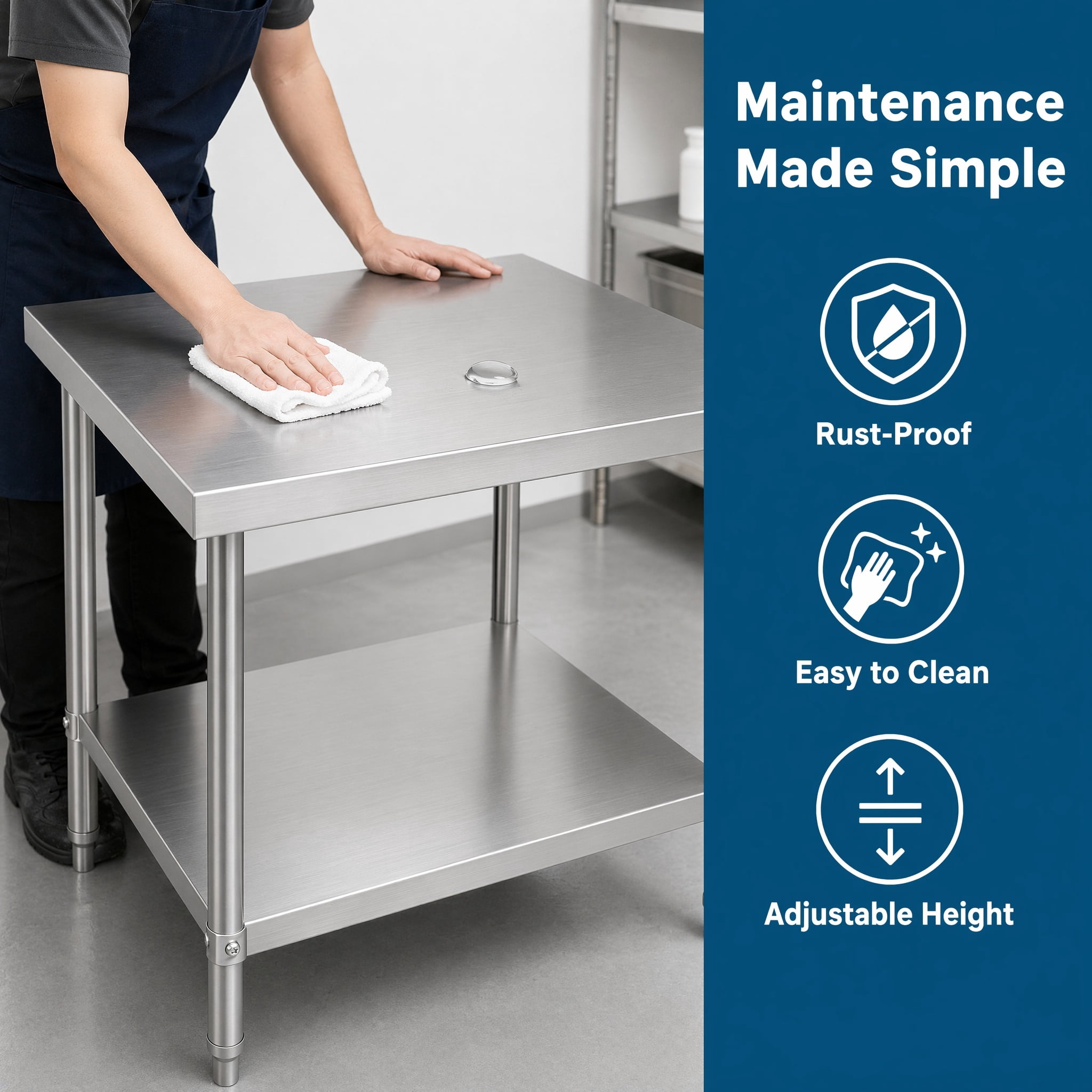 GARITIN 36 x 24 Inch Commercial Work Table, Stainless Steel Kitchen Prep Table with Under Shelf for Restaurant & Home, Silver