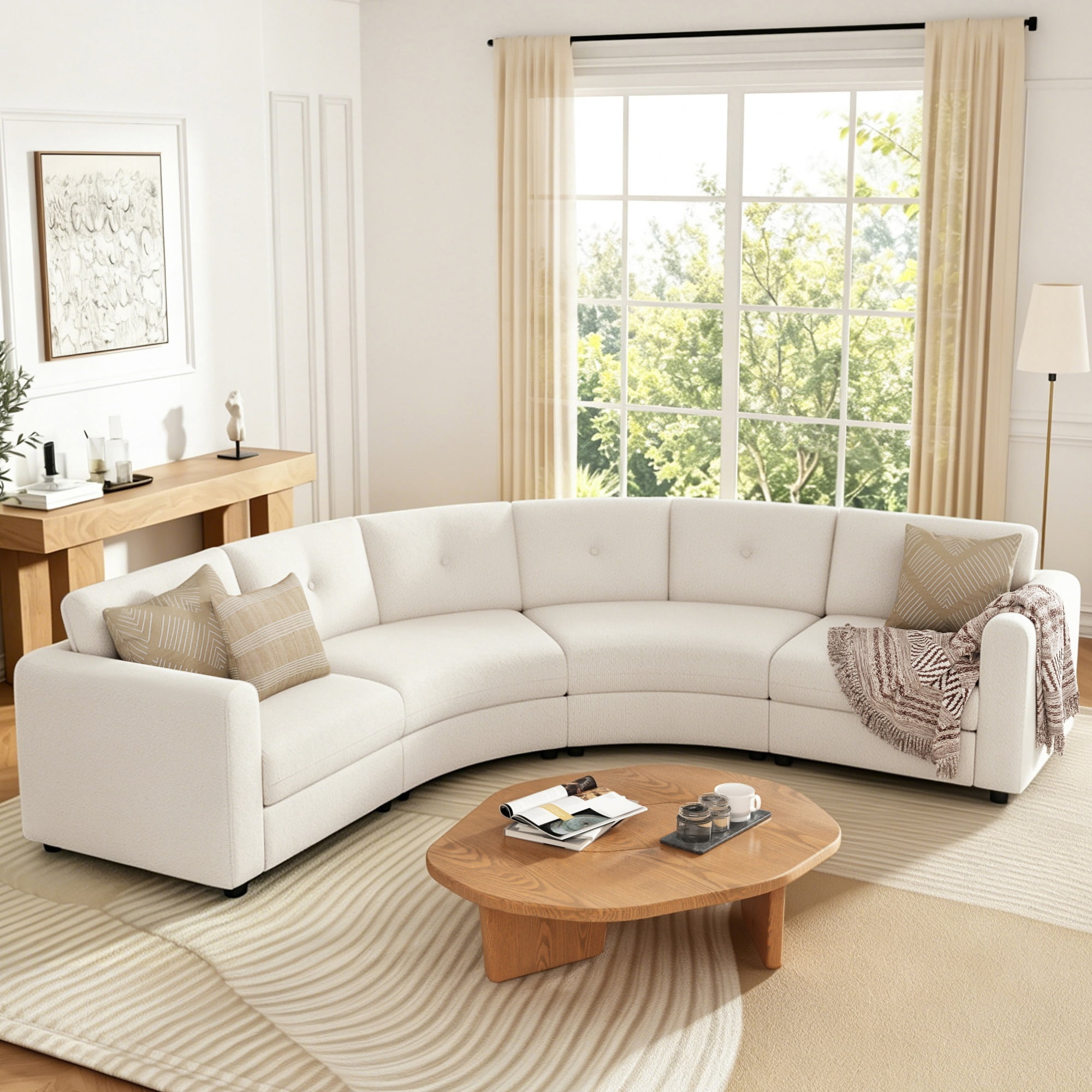 GARITIN 4 Piece Modular Curved Sectional Sofa 107 Inch, Upholstered Boucle Couch with Button Tufted Back for Living Room, Beige