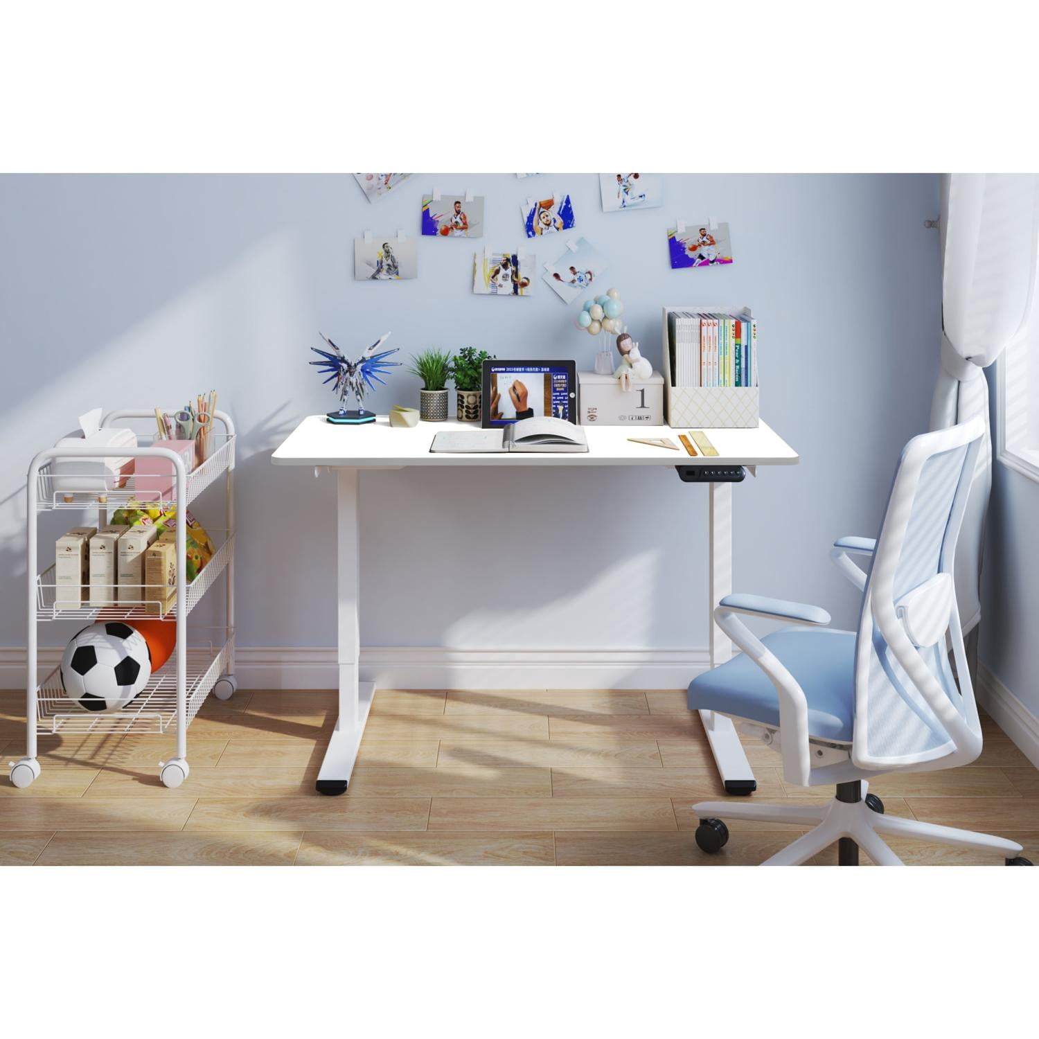 GARITIN 48-Inch Electric Standing Desk with Dual Motor, Height Adjustable Sit Stand Desk, Smooth Quiet Lift Home Office Computer Workstation, White Frame with White Top