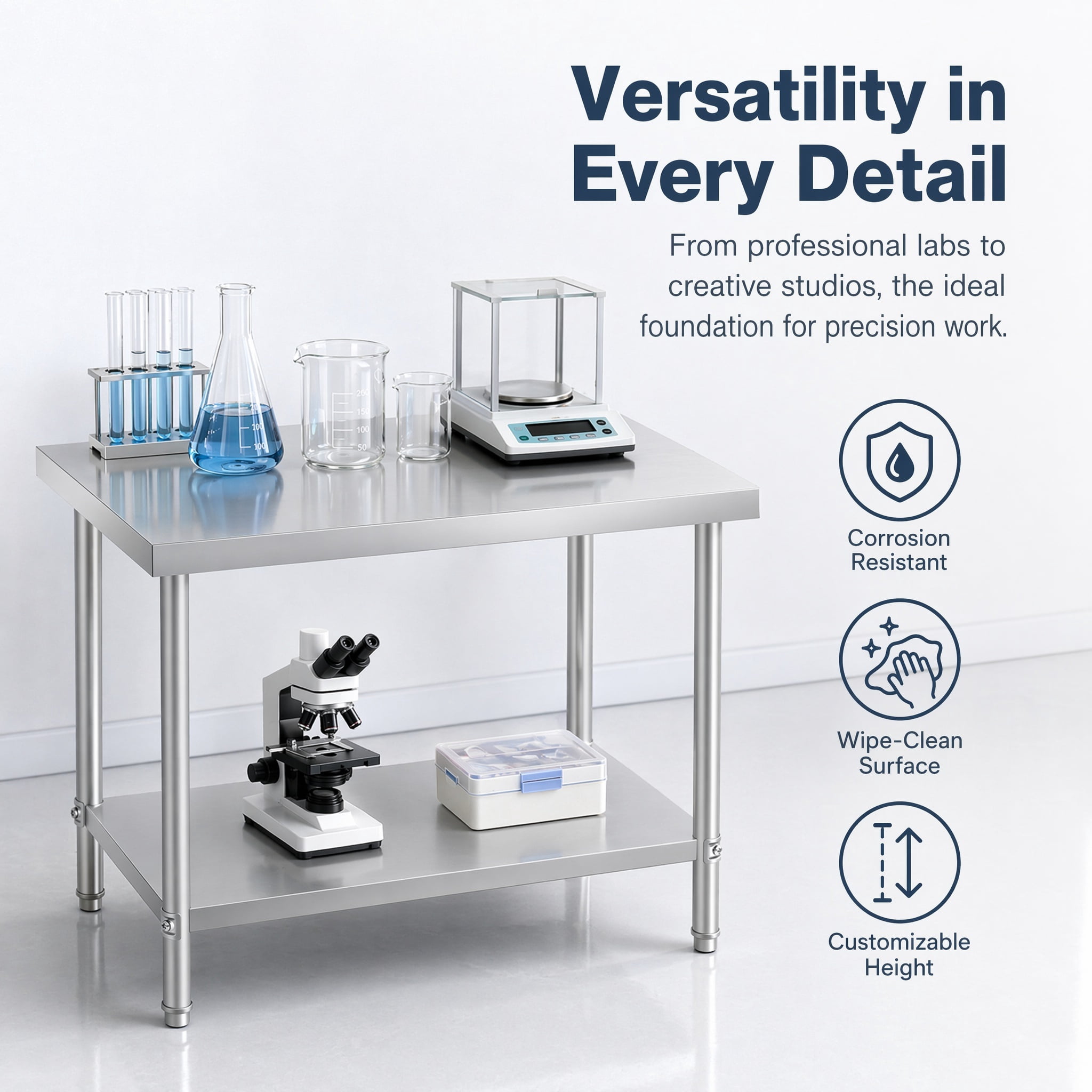 GARITIN 48 x 24 Inch Commercial Work Table, Stainless Steel Kitchen Prep Table with Under Shelf for Restaurant & Home, Silver