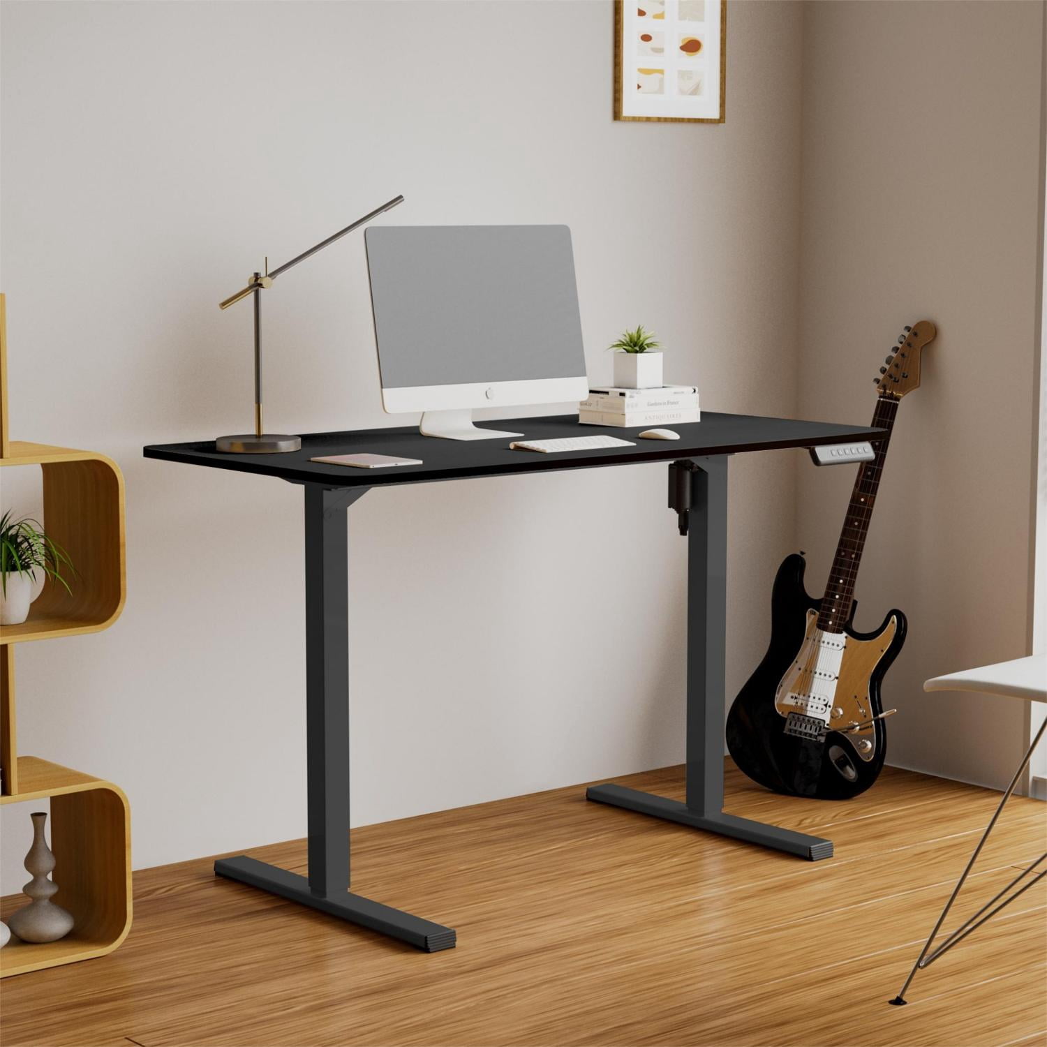 GARITIN 49-Inch Electric Standing Desk, Whole Piece Height Adjustable Sit Stand Desk with Motor Lift System, Spacious Home Office Computer Workstation for WFH, Black Frame with Black Top