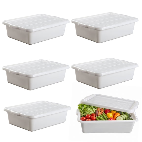 GARITIN 6-Pack 20 x 15 x 5 Inch Meat Lug, Commercial Meat Tubs with Lids, Food Grade Plastic Bus Tubs, Heavy Duty Utility Container for Dishwashing Kitchen Prep, White