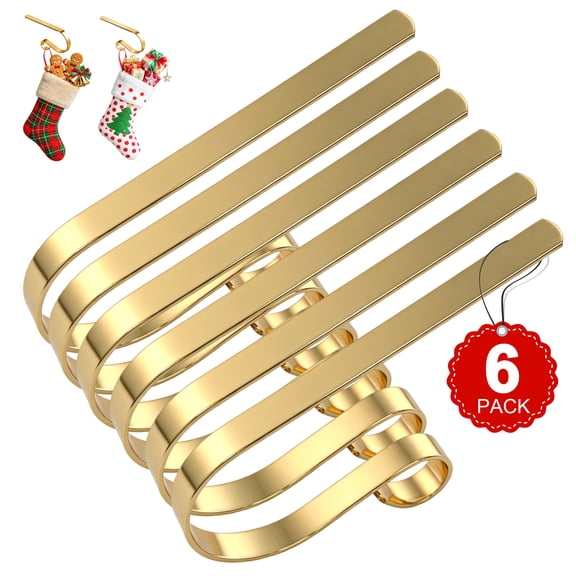 GARITIN 6 Pack Gold Christmas Stocking Holders, Adjustable Mantel Hooks for Fireplace