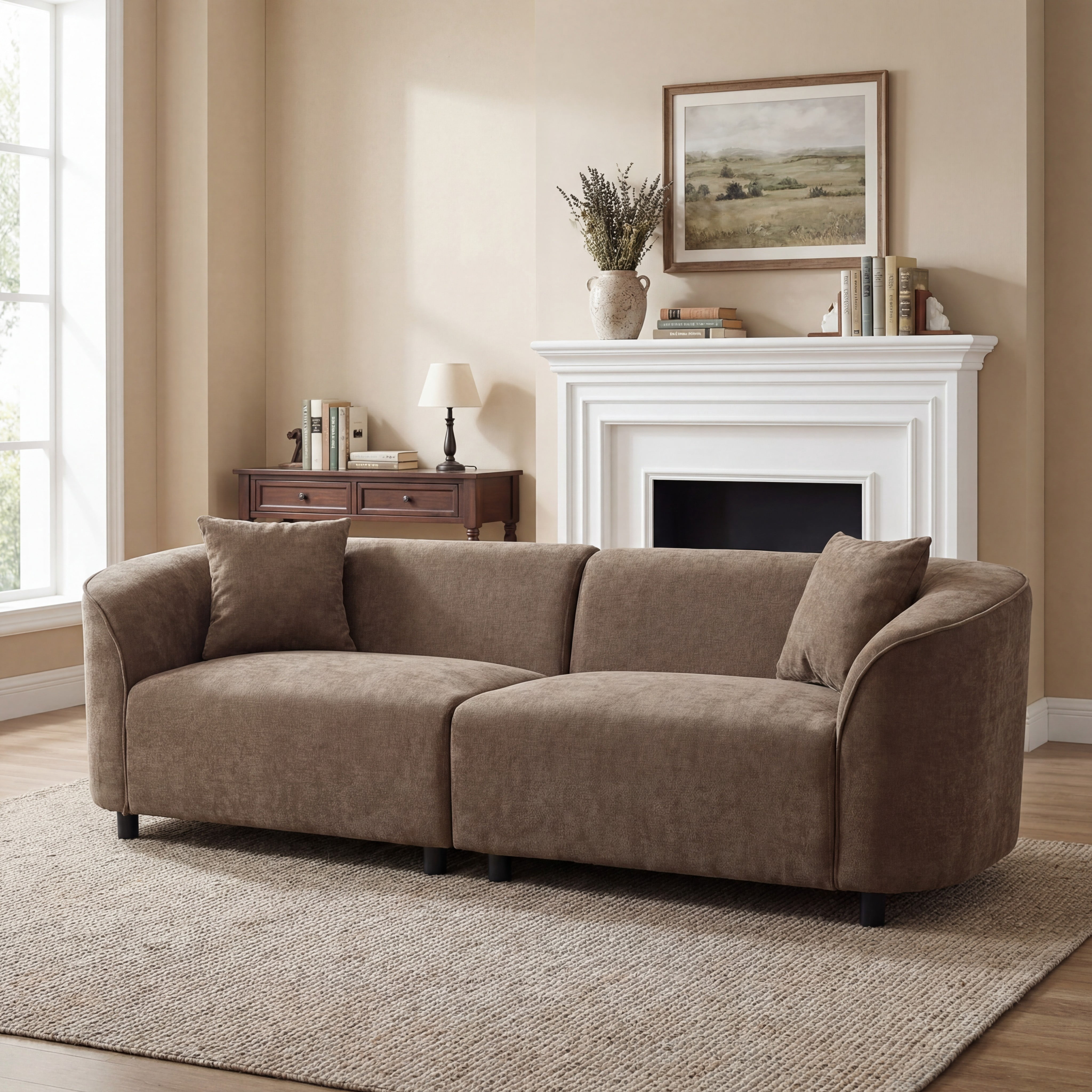 GARITIN 87 Inch Curved Contemporary Sofa in Brown, Plush Seating, Streamlined Design, Durable Frame, Modern Sofa for Living Room Apartment, Brown