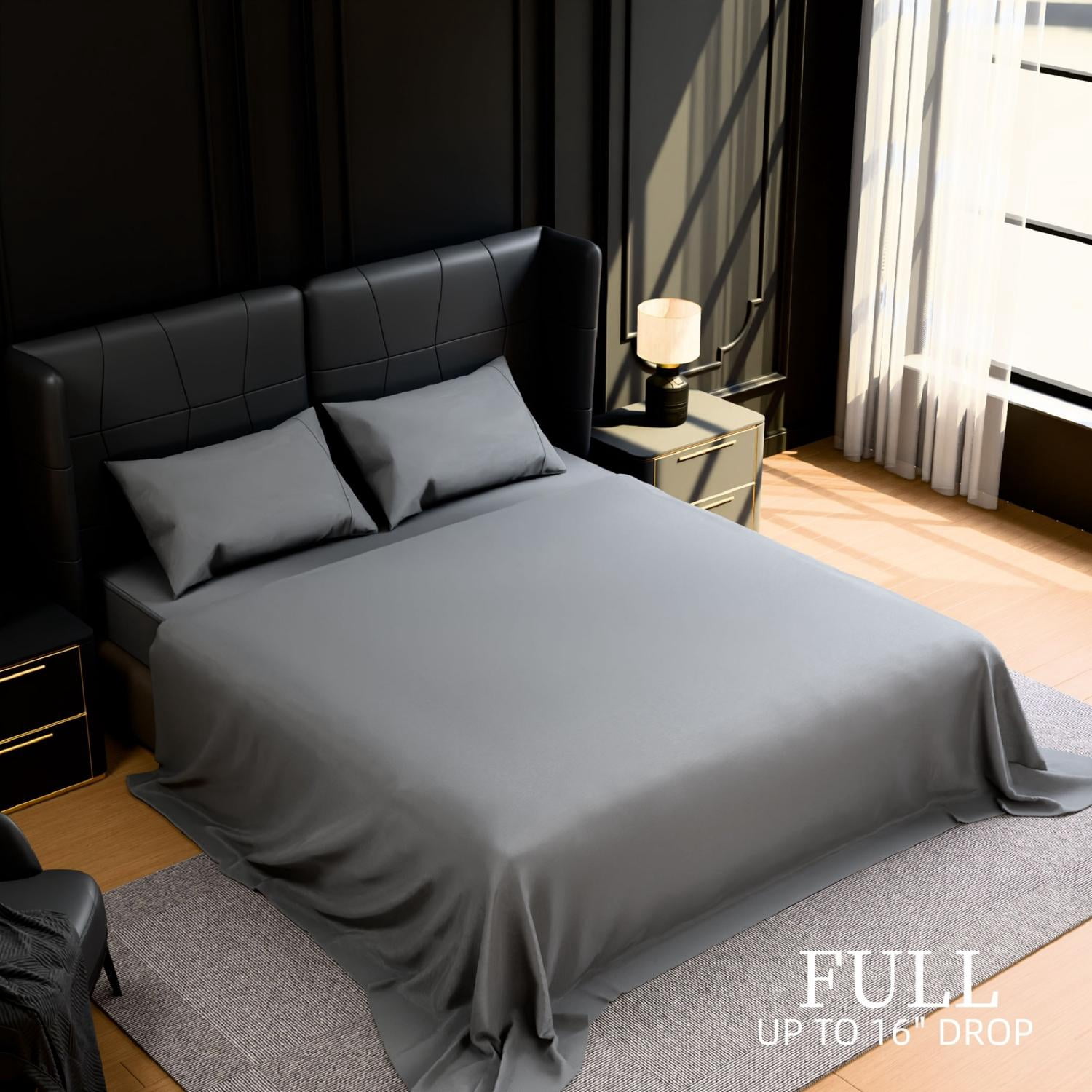 GARITIN Brushed Microfiber Full 4-Piece Bed Sheets Set, 90GSM Ultra-Soft Breathable Bedding with 2 Pillowcases, 14-Inch Deep Pocket Fitted Sheet, Shrinkage Fade Wrinkle Resistant Easy Care, Grey