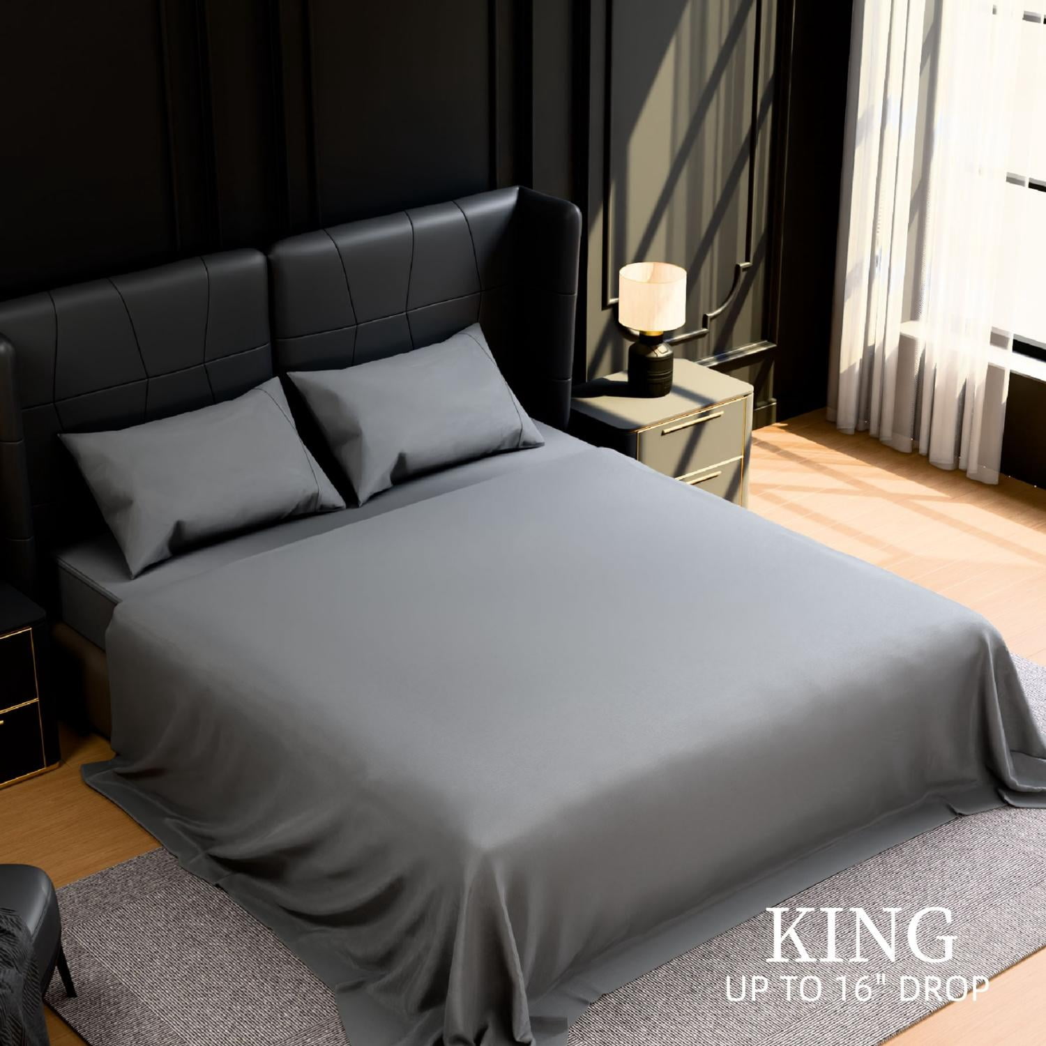 GARITIN Brushed Microfiber King 4-Piece Bed Sheets Set, 90GSM Ultra-Soft Breathable Bedding with 2 Pillowcases, 14-Inch Deep Pocket Fitted Sheet, Shrinkage Fade Wrinkle Resistant Easy Care, Grey