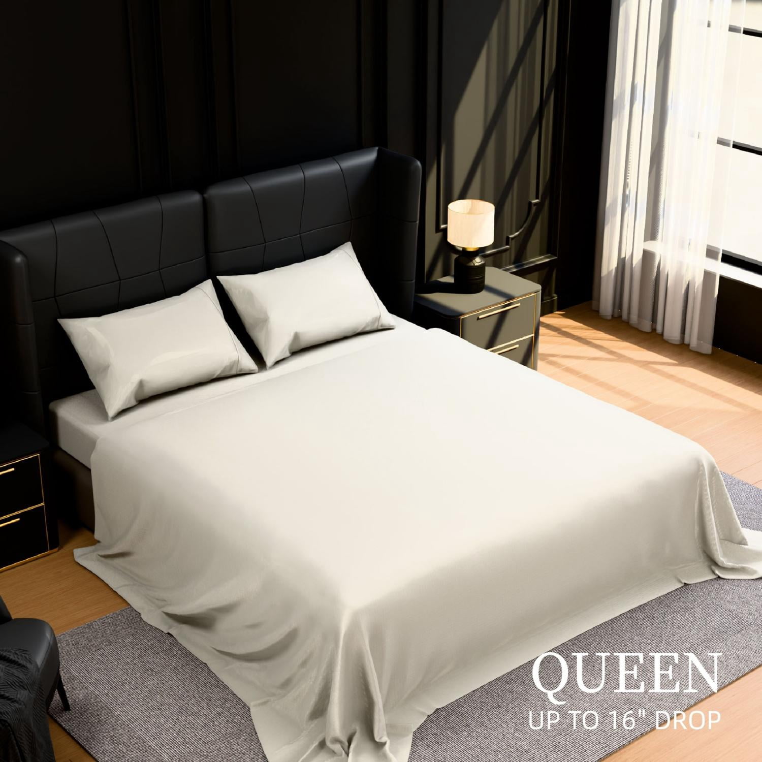 GARITIN Brushed Microfiber Queen 4-Piece Bed Sheets Set, 90GSM Ultra-Soft Breathable Bedding with 2 Pillowcases, 14-Inch Deep Pocket Fitted Sheet, Shrinkage Fade Wrinkle Resistant Easy Care, White